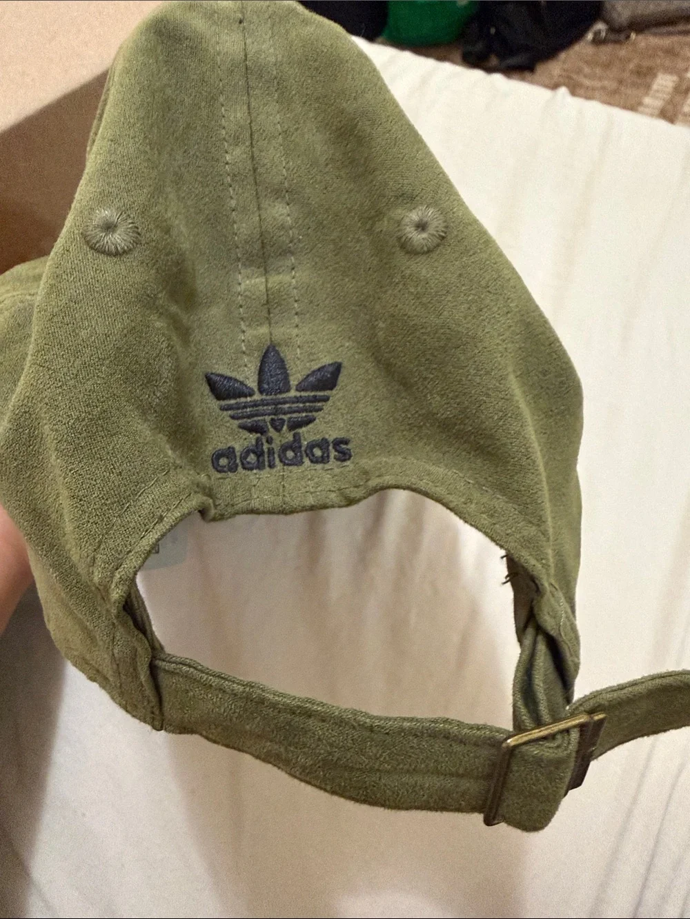 adidas Olive Green Suede-Look Trefoil Cap with Navy Logo